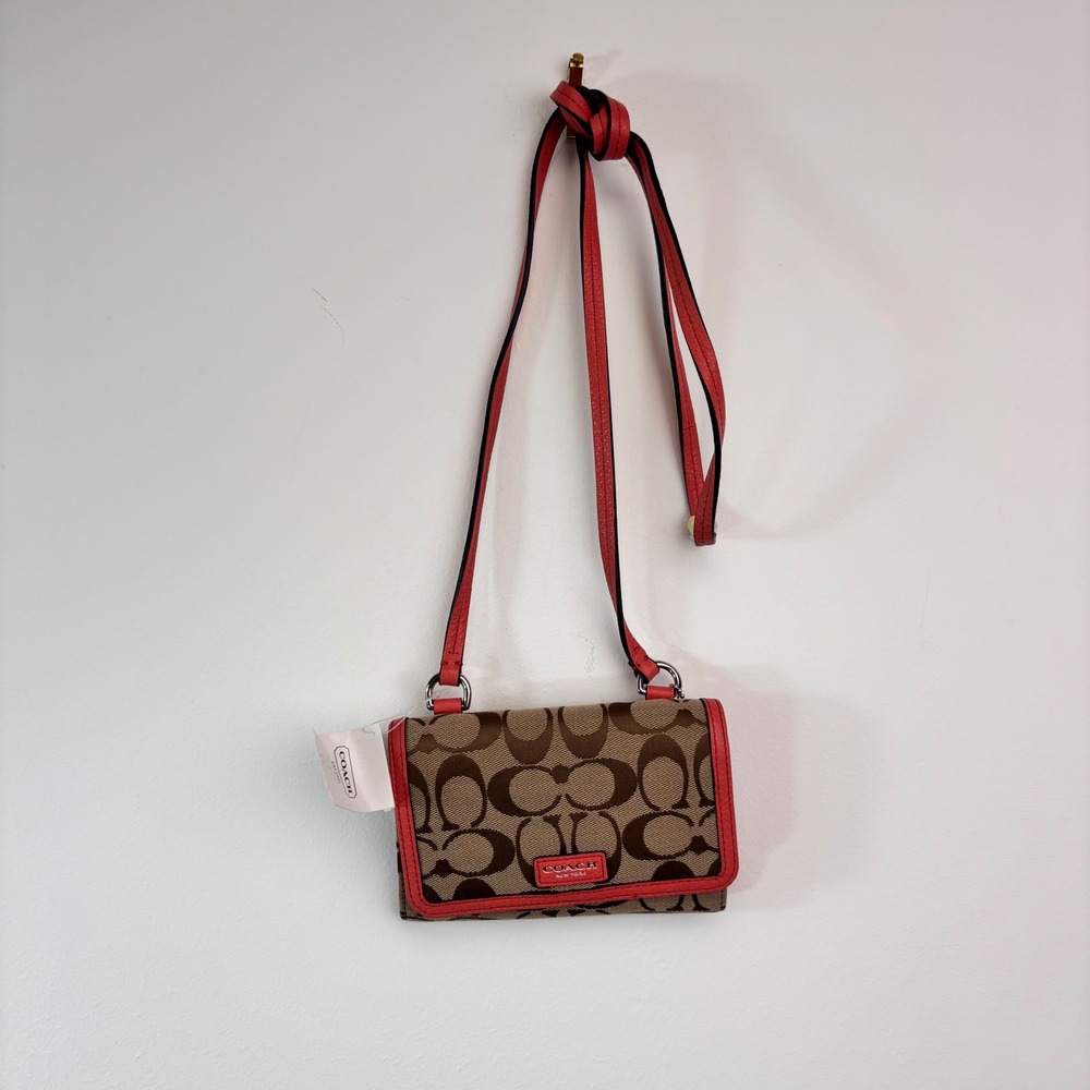Coach Avery Signature Phone Crossbody F51214 Khaki Tearose NWT